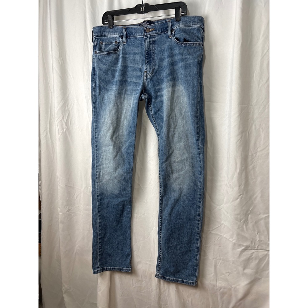 Hollister Mens Epic Flex Slim Straight Jeans 36x34 Medium Wash Blue Denim